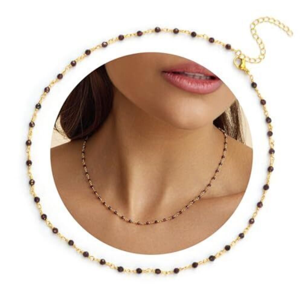 8443 Garnet Necklace, Red Necklace Crystal Choker, Handmade 18k Gold Plated